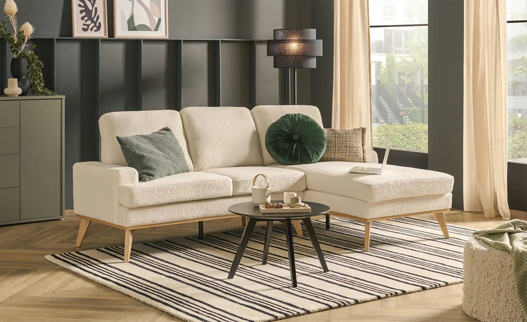 Ecksofa  Azelia ¦ creme ¦ Maße (cm): B: 225 H: 91 T: 142.0 Polstermöbel > S günstig online kaufen