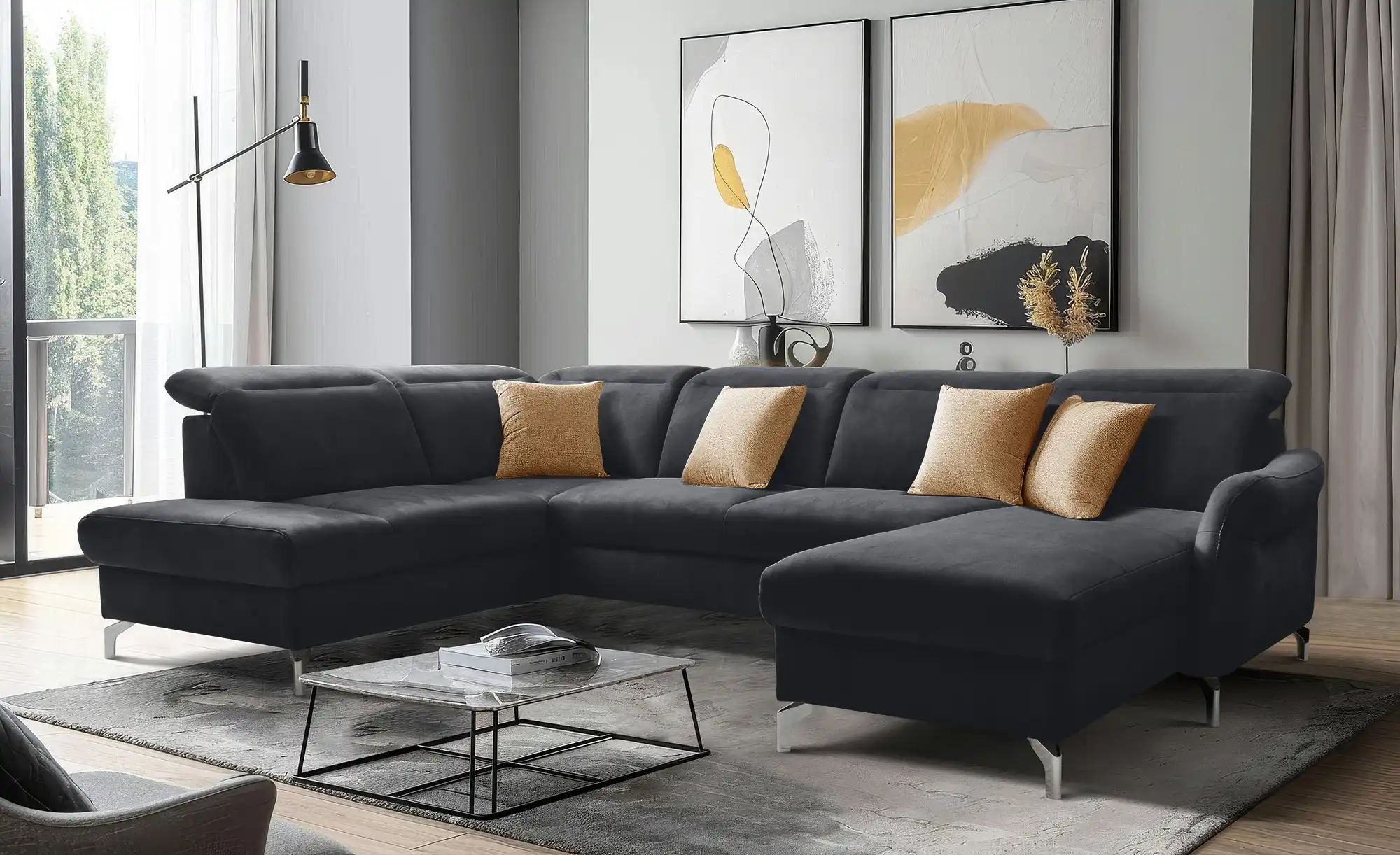 Thumbnail - uno Wohnlandschaft Wildleder-Optik Basel ¦ schwarz ¦ Maße (cm): B: 304 H: 100 T: 200.0 Polstermöbel > Sofas > Schlafsofa...