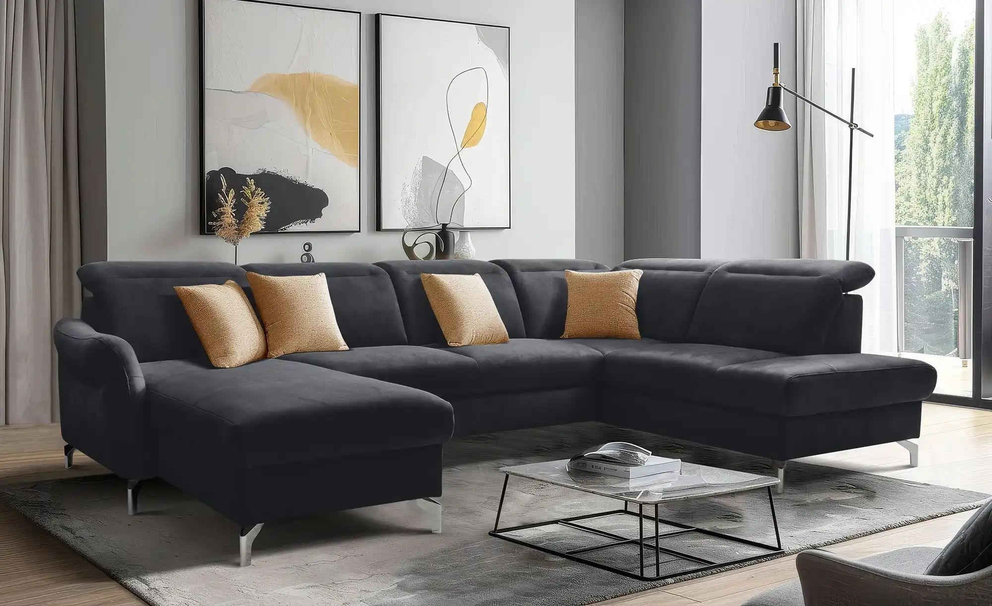 Thumbnail - uno Wohnlandschaft Wildleder-Optik Basel ¦ schwarz ¦ Maße (cm): B: 304 H: 100 T: 200.0 Polstermöbel > Sofas > Wohnlandsc...