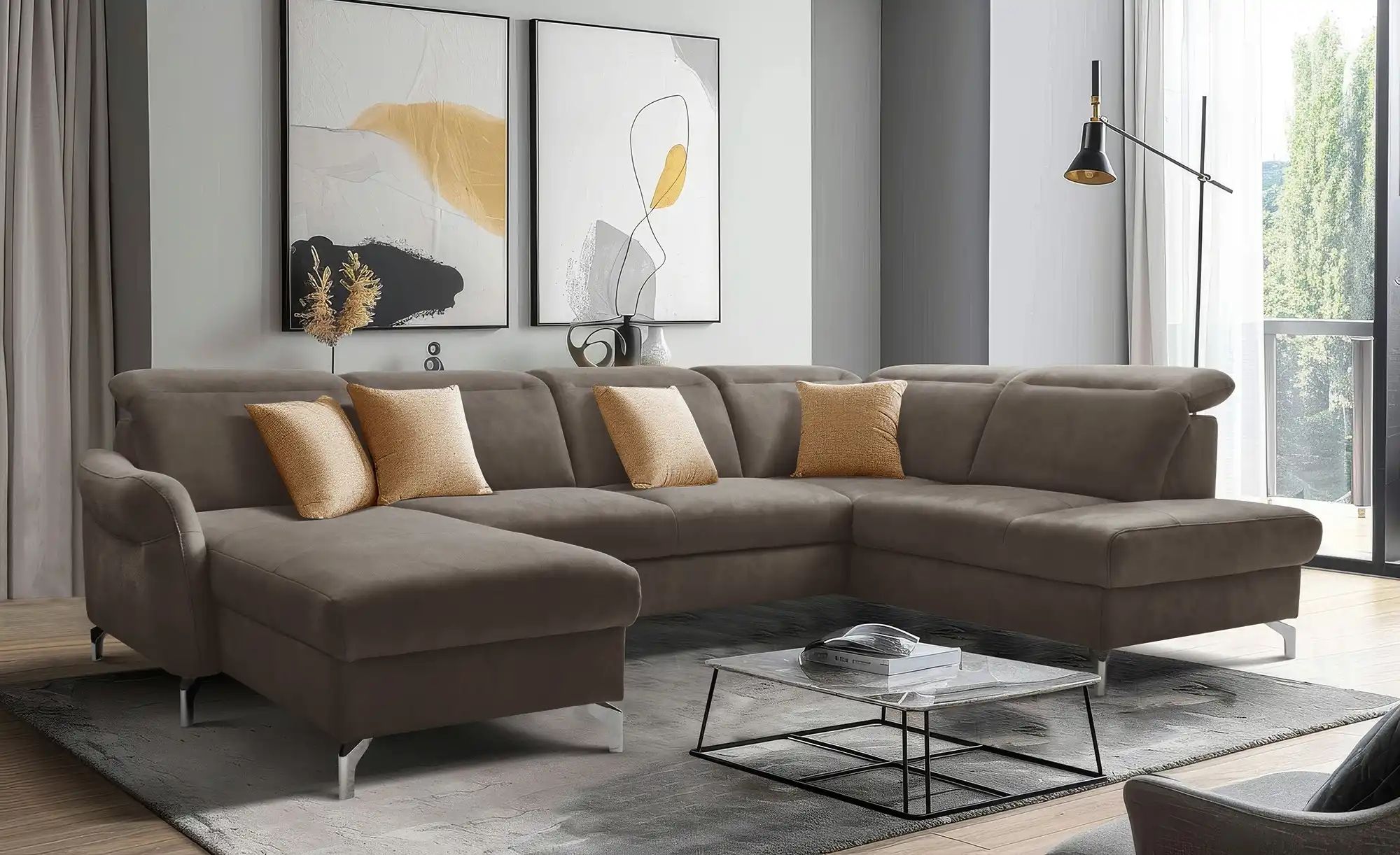 Thumbnail - uno Wohnlandschaft Wildleder-Optik Basel ¦ braun ¦ Maße (cm): B: 304 H: 100 T: 200.0 Polstermöbel > Sofas > Wohnlandscha...