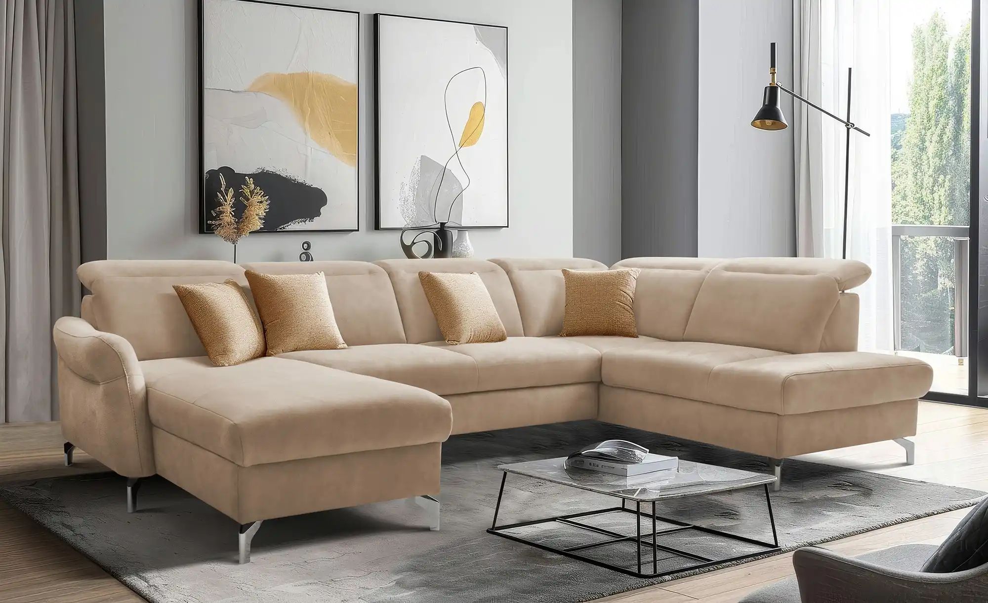 Thumbnail - uno Wohnlandschaft Wildleder-Optik Basel ¦ beige ¦ Maße (cm): B: 304 H: 100 T: 200.0 Polstermöbel > Sofas > Wohnlandscha...