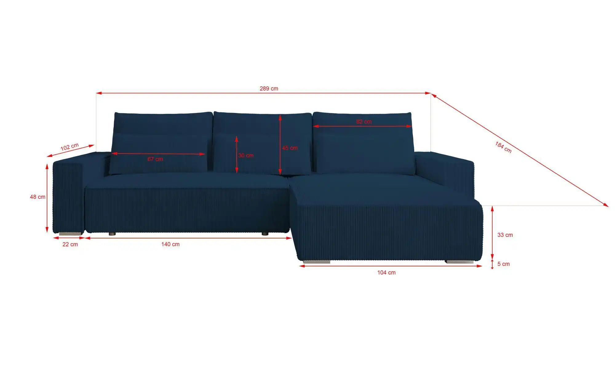 Ecksofa  Alice ¦ blau ¦ Maße (cm): B: 289 H: 80 Polstermöbel > Sofas > 3-Si günstig online kaufen