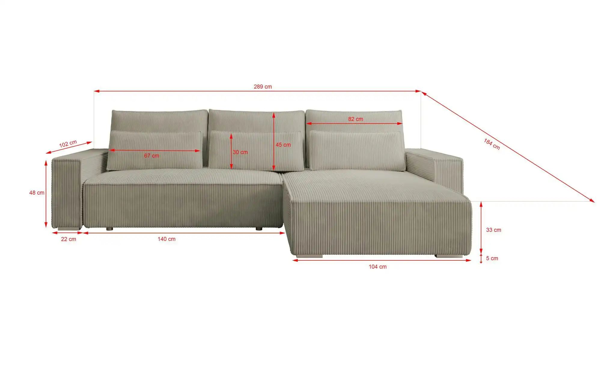 Ecksofa  Alice ¦ beige ¦ Maße (cm): B: 289 H: 80 Polstermöbel > Sofas > 3-S günstig online kaufen