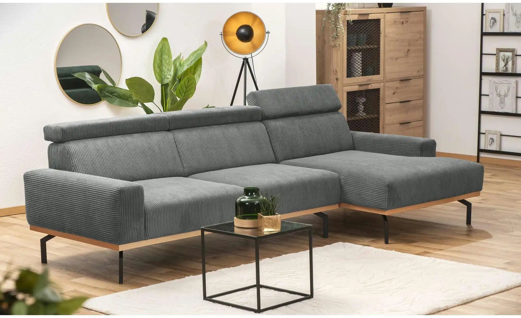 Thumbnail - Max Winzer Ecksofa mit Holzsockel Emmi ¦ schwarz ¦ Maße (cm): B: 280 H: 92 Polstermöbel > Sofas > Ecksofas - Höffner