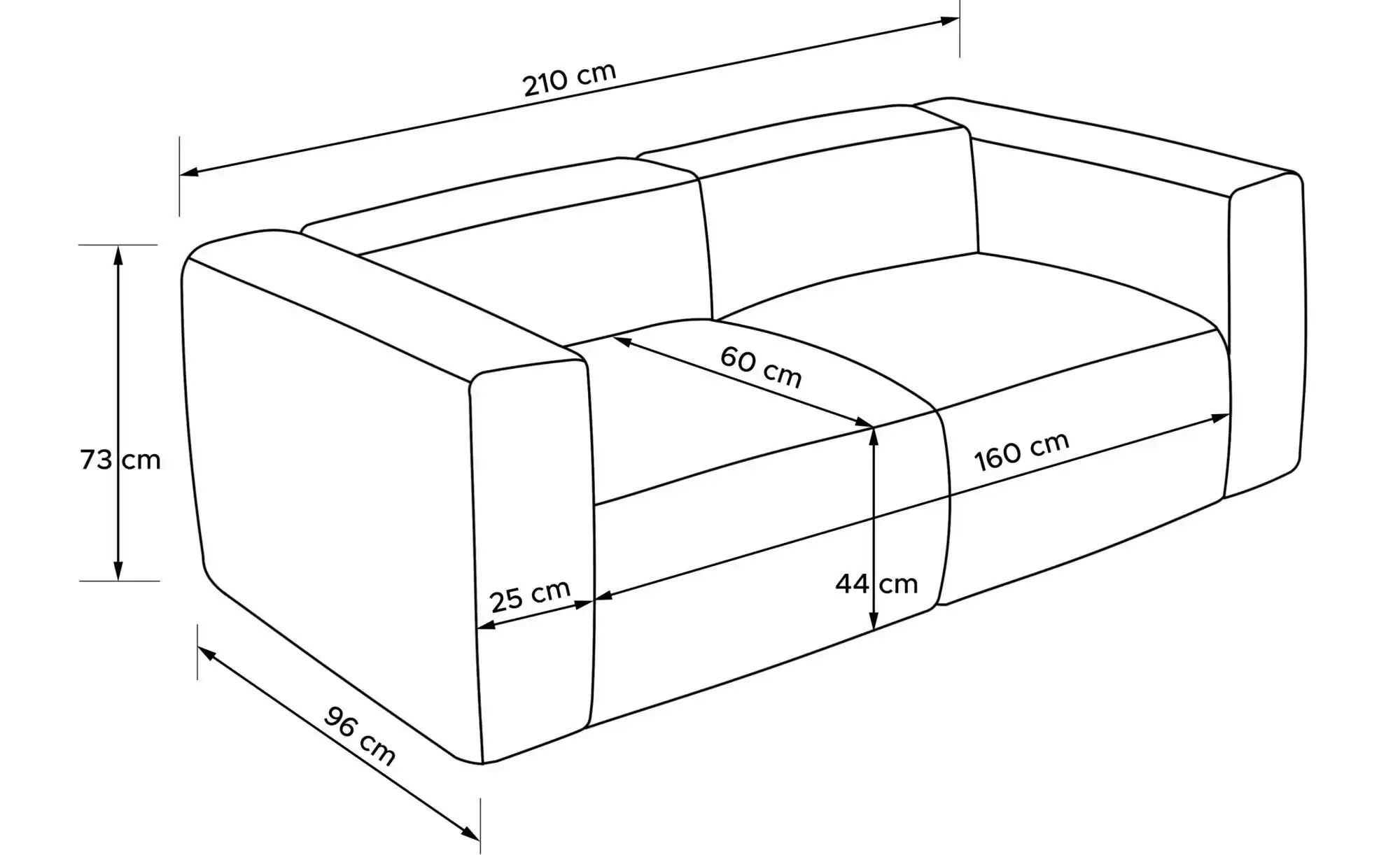 KONSIMO Einzelsofa  Buffo ¦ braun ¦ Maße (cm): B: 210 H: 73 Polstermöbel > günstig online kaufen