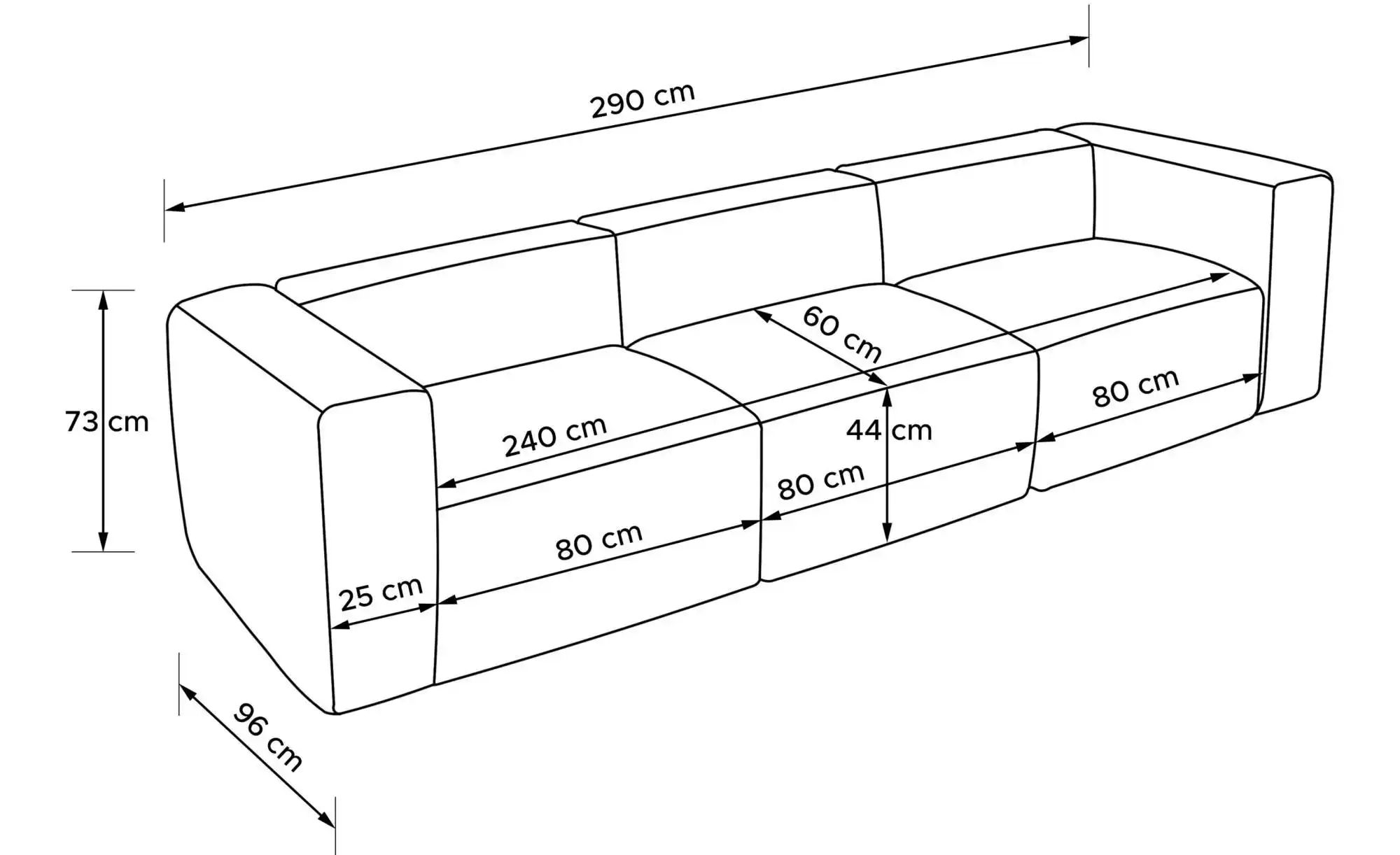 KONSIMO Einzelsofa  Buffo ¦ grau ¦ Maße (cm): B: 290 H: 73 Polstermöbel > S günstig online kaufen