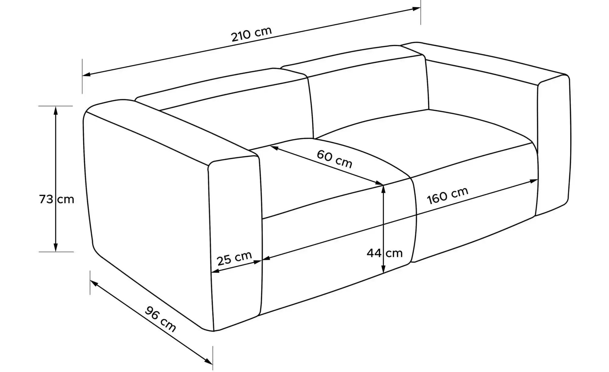 KONSIMO Einzelsofa  Buffo ¦ grau ¦ Maße (cm): B: 210 H: 73 Polstermöbel > S günstig online kaufen