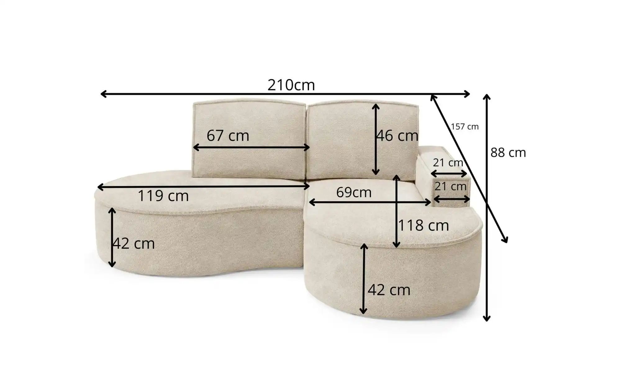 Thumbnail - Ecksofa  Flow ¦ beige ¦ Maße (cm): B: 210 H: 88 Polstermöbel > Sofas > Ecksofas - Höffner