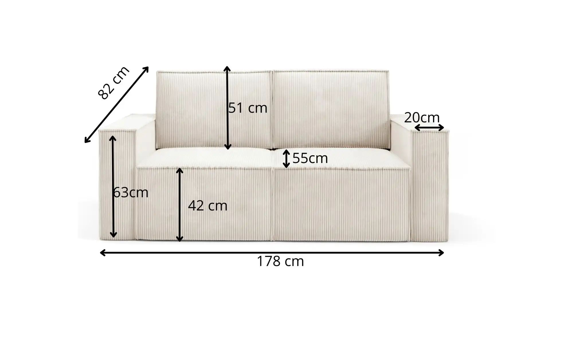 Thumbnail - Einzelsofa  Orto ¦ grau ¦ Maße (cm): B: 178 H: 93 Polstermöbel > Sofas > 2-Sitzer - Höffner
