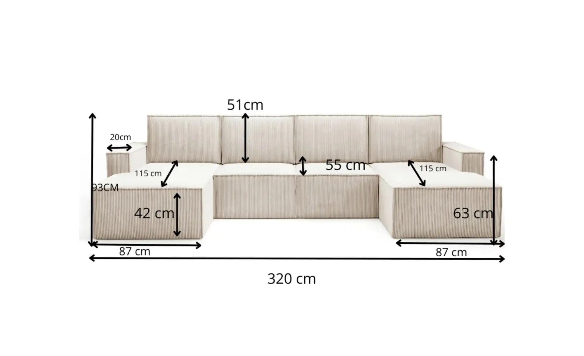 Wohnlandschaft  Orto ¦ grau ¦ Maße (cm): B: 320 H: 93 Polstermöbel > Sofas günstig online kaufen
