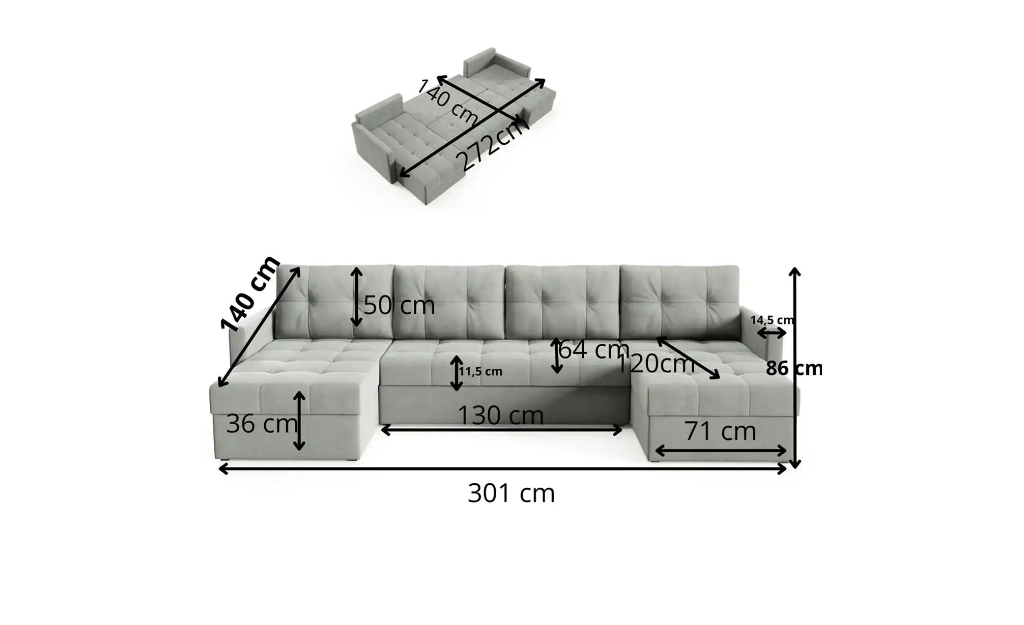 Thumbnail - Wohnlandschaft  Olivia ¦ braun ¦ Maße (cm): B: 301 H: 86 Polstermöbel > Sofas > Schlafsofas - Höffner