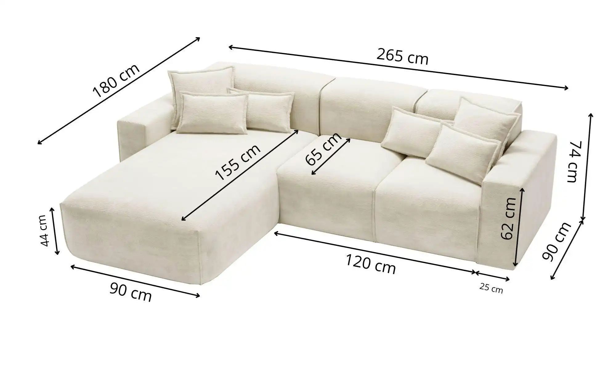 Ecksofa  Leni ¦ beige ¦ Maße (cm): B: 265 H: 74 Polstermöbel > Sofas > 3-Si günstig online kaufen