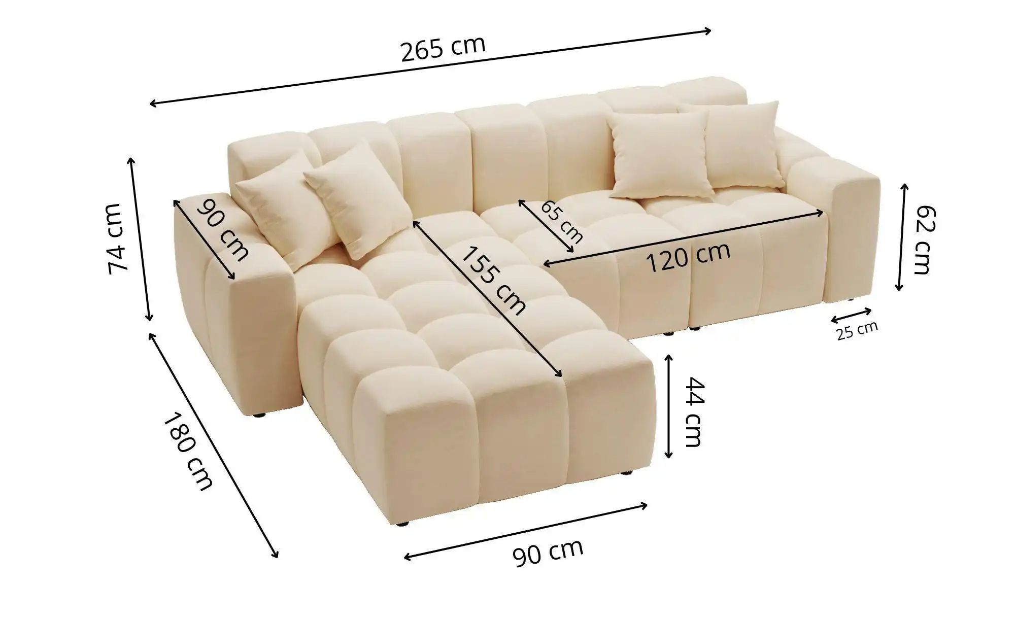 Ecksofa  Colombo ¦ grau ¦ Maße (cm): B: 265 H: 74 Polstermöbel > Sofas > 3- günstig online kaufen