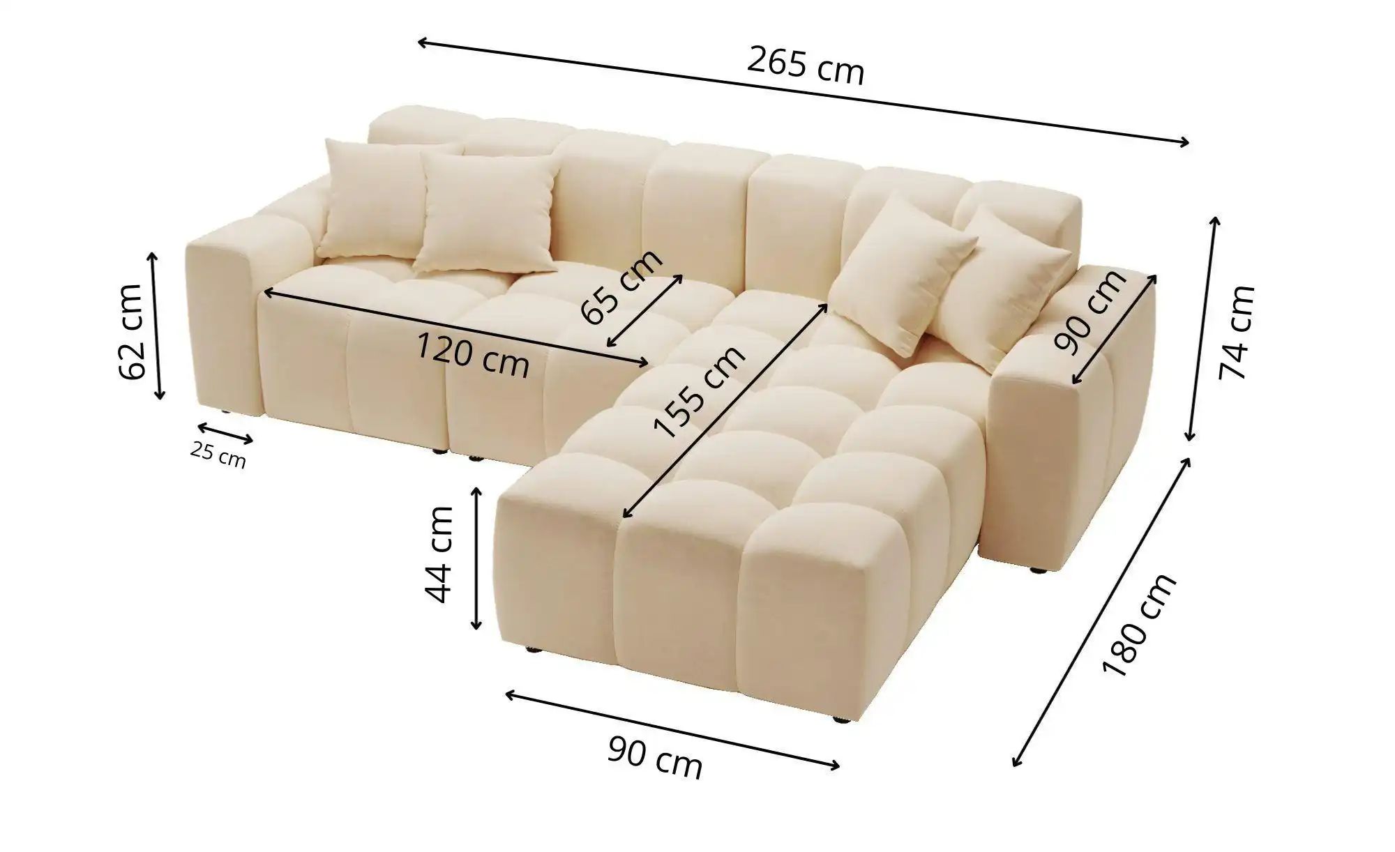 Ecksofa  Colombo ¦ creme ¦ Maße (cm): B: 265 H: 74 Polstermöbel > Sofas > 3 günstig online kaufen