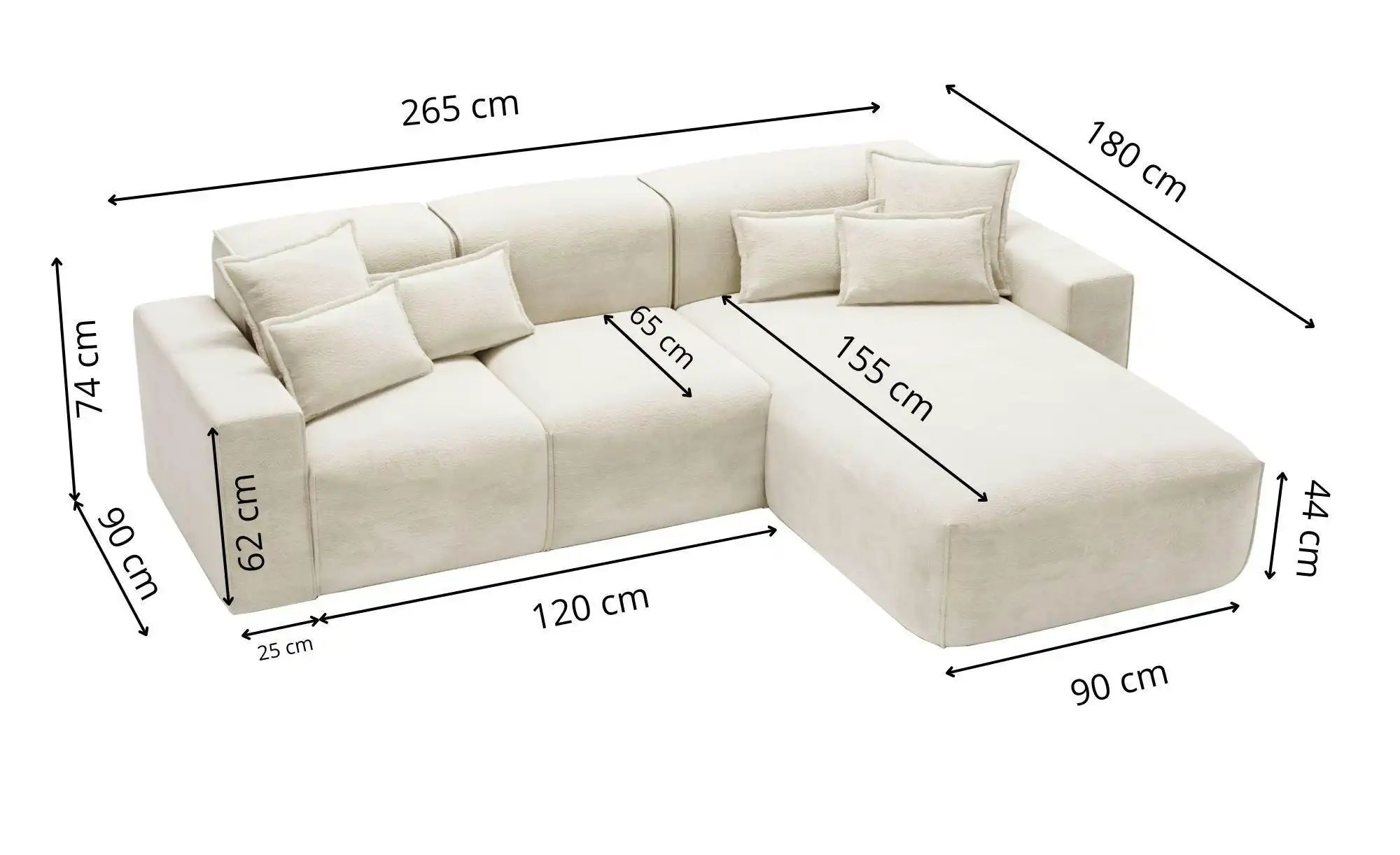 Ecksofa  Leni ¦ blau ¦ Maße (cm): B: 265 H: 74 Polstermöbel > Sofas > 3-Sit günstig online kaufen