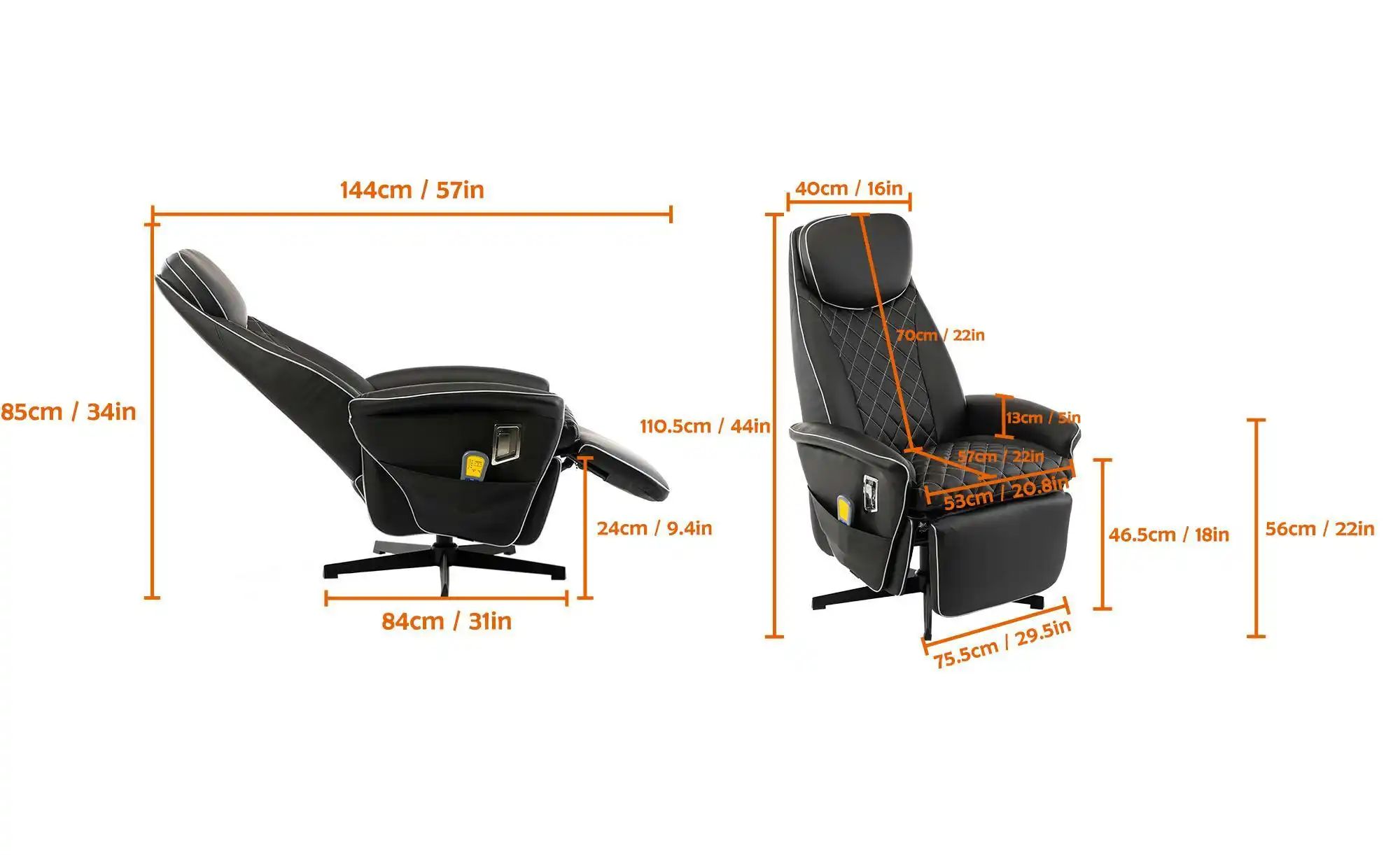 Thumbnail - Elektrischer Massagesessel ¦ schwarz ¦ Maße (cm): B: 75,5 H: 110,5 Polstermöbel > Sessel > Drehsessel - Höffner