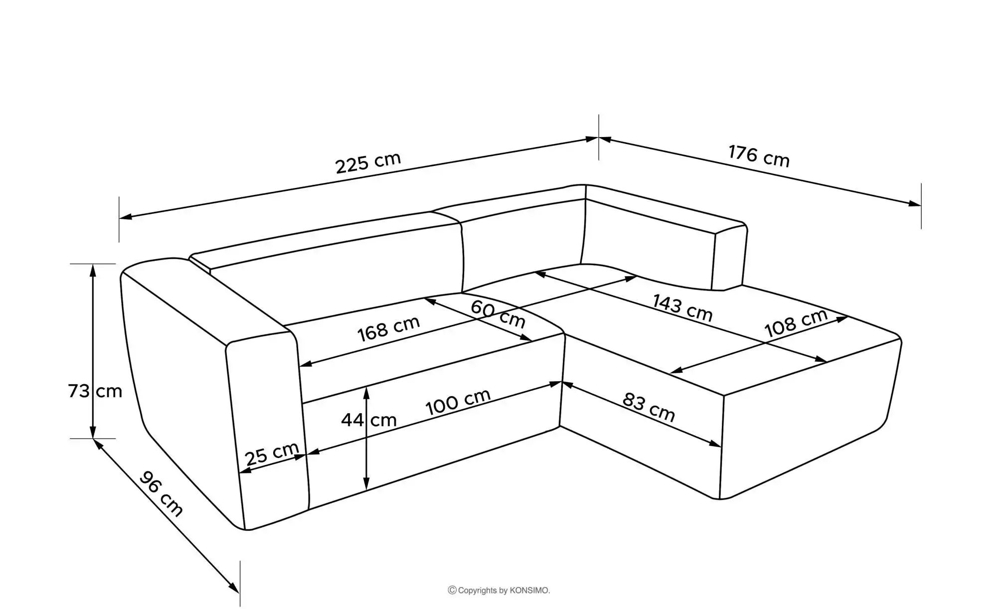 KONSIMO Ecksofa   ¦ blau ¦ Maße (cm): B: 225 H: 73 Polstermöbel > Sofas > E günstig online kaufen