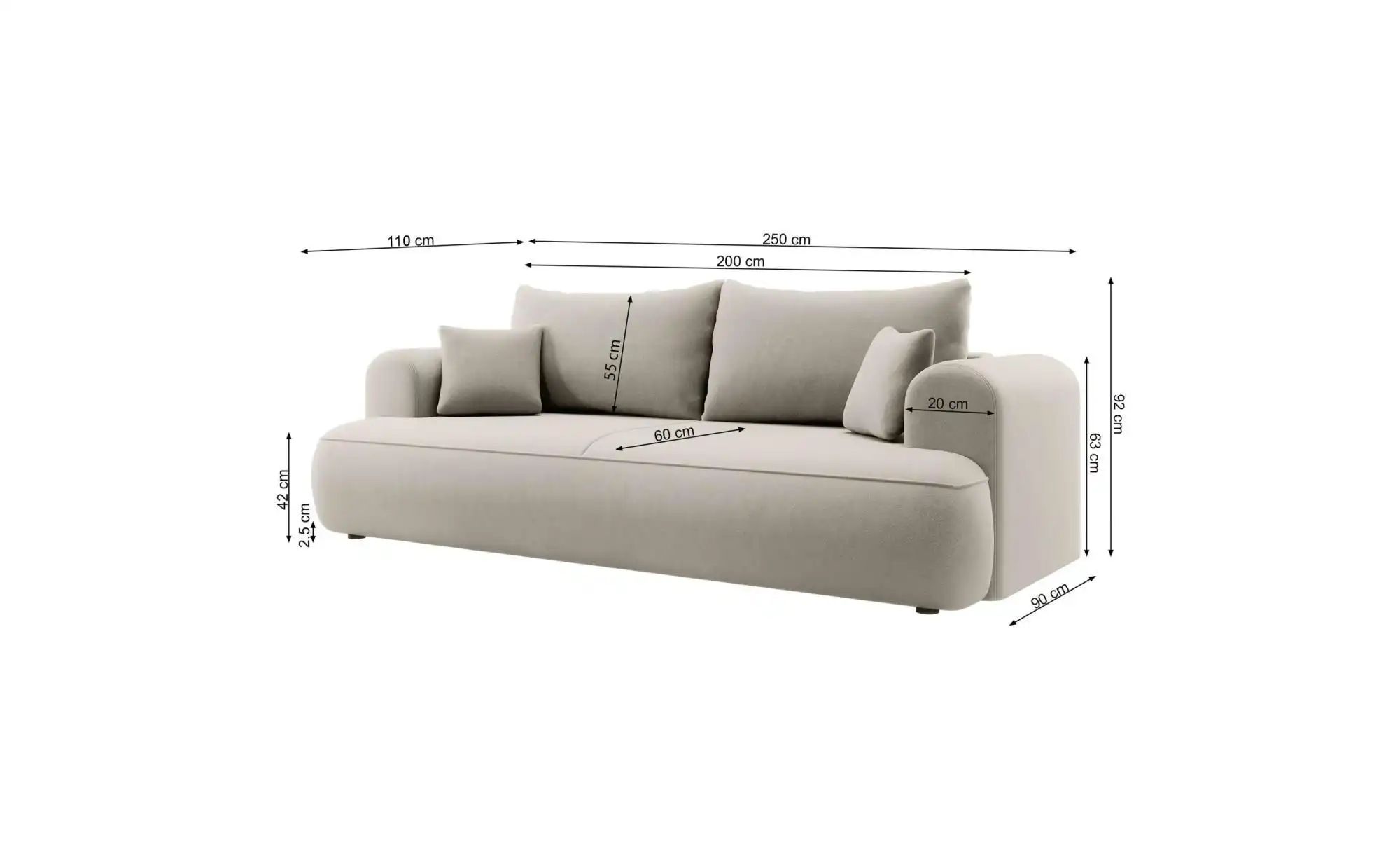 Selsey Einzelsofa mit Schlaffunktion Ovo ¦ grau ¦ Maße (cm): B: 250 H: 92 P günstig online kaufen