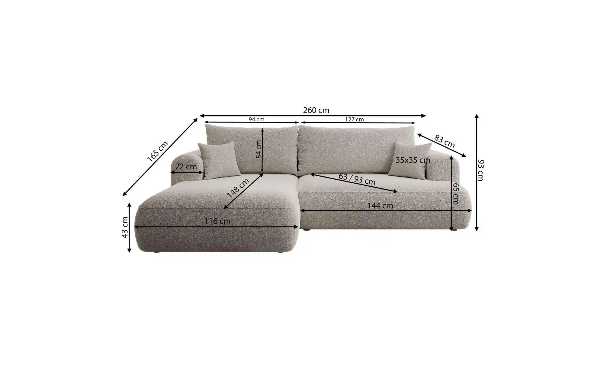Ecksofa  Ovo ¦ braun ¦ Maße (cm): B: 260 H: 93 Polstermöbel > Sofas > Eckso günstig online kaufen