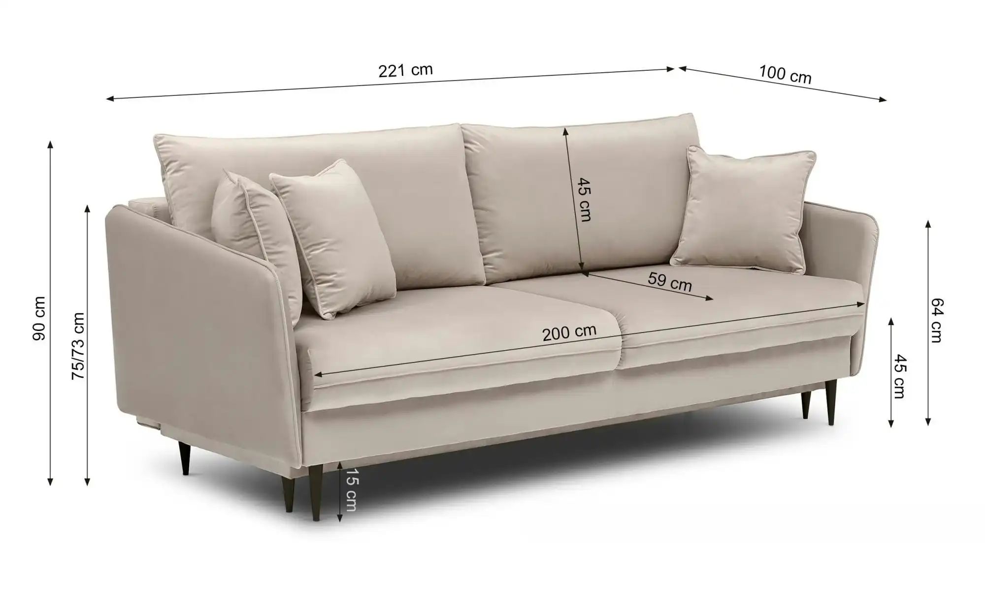 Thumbnail - Selsey Einzelsofa mit Schlaffunktion Volio ¦ blau ¦ Maße (cm): B: 221 H: 90 Polstermöbel > Sofas > 3-Sitzer - Höffner