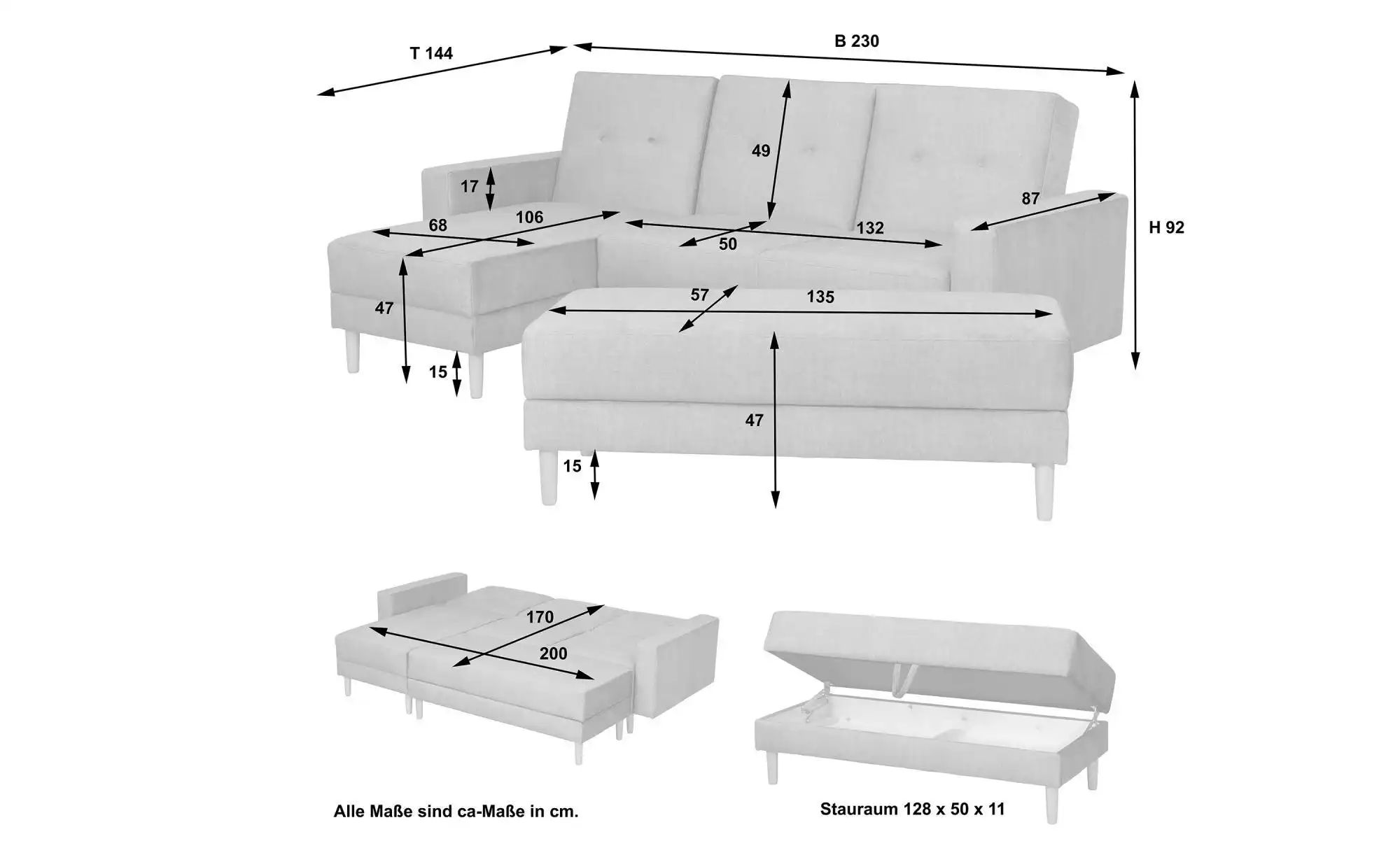 Max Winzer Ecksofa mit Hocker Just Cool ¦ grün ¦ Maße (cm): B: 230 H: 92 Po günstig online kaufen