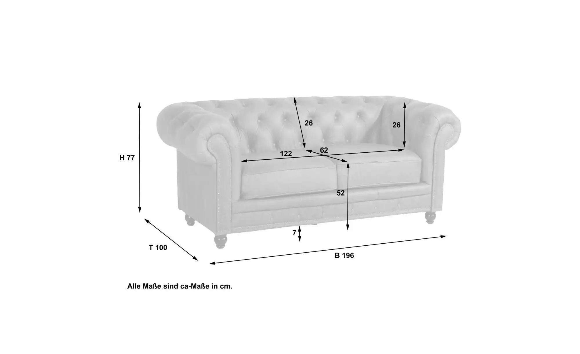 Thumbnail - Max Winzer Chesterfieldsofa  Einzelsofa ¦ braun ¦ Maße (cm): B: 196 H: 77 Polstermöbel > Sofas > 2-Sitzer - Höffner