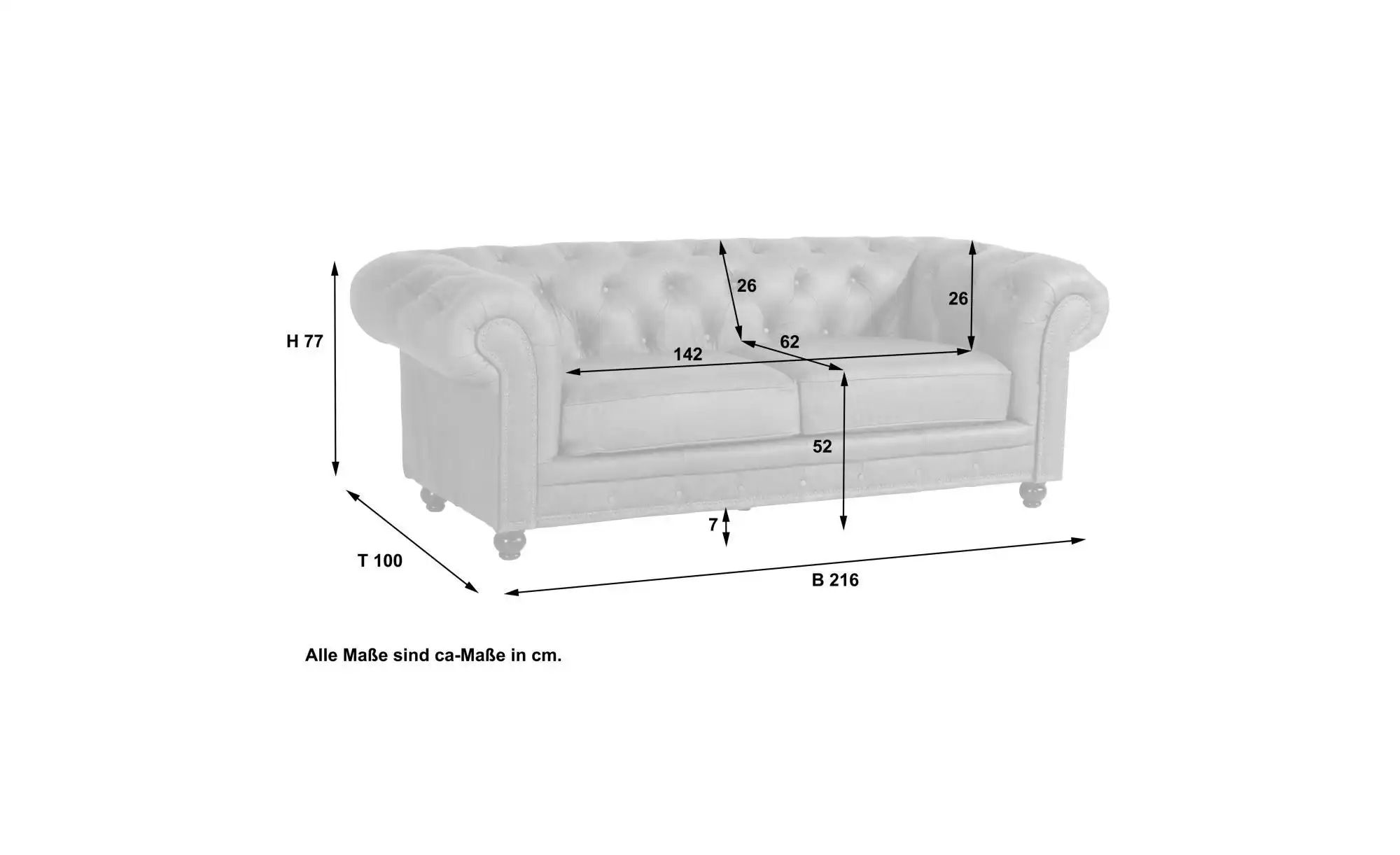 Thumbnail - Max Winzer Chesterfieldsofa ¦ braun ¦ Maße (cm): B: 216 H: 77 Polstermöbel > Sofas > 3-Sitzer - Höffner