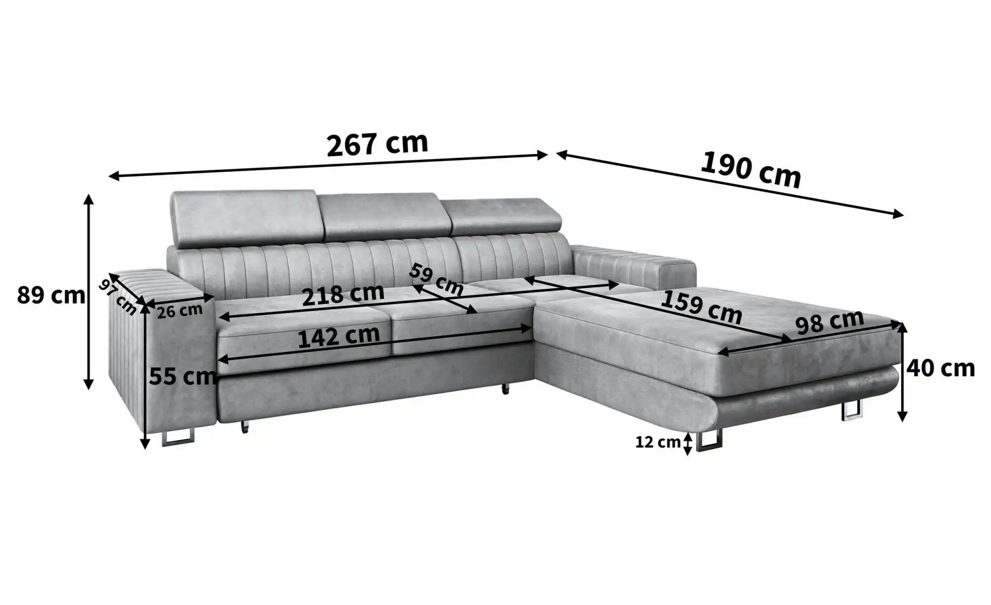 MASSENO Ecksofa  Noto ¦ grau ¦ Maße (cm): B: 267 H: 89 Polstermöbel > Sofas günstig online kaufen