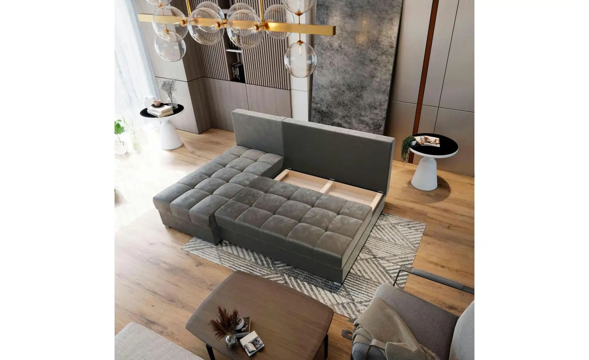 Thumbnail - MASSENO Ecksofa mit Schlaffunktion Rita ¦ blau ¦ Maße (cm): B: 200 H: 85 Polstermöbel > Sofas > 3-Sitzer - Höffner