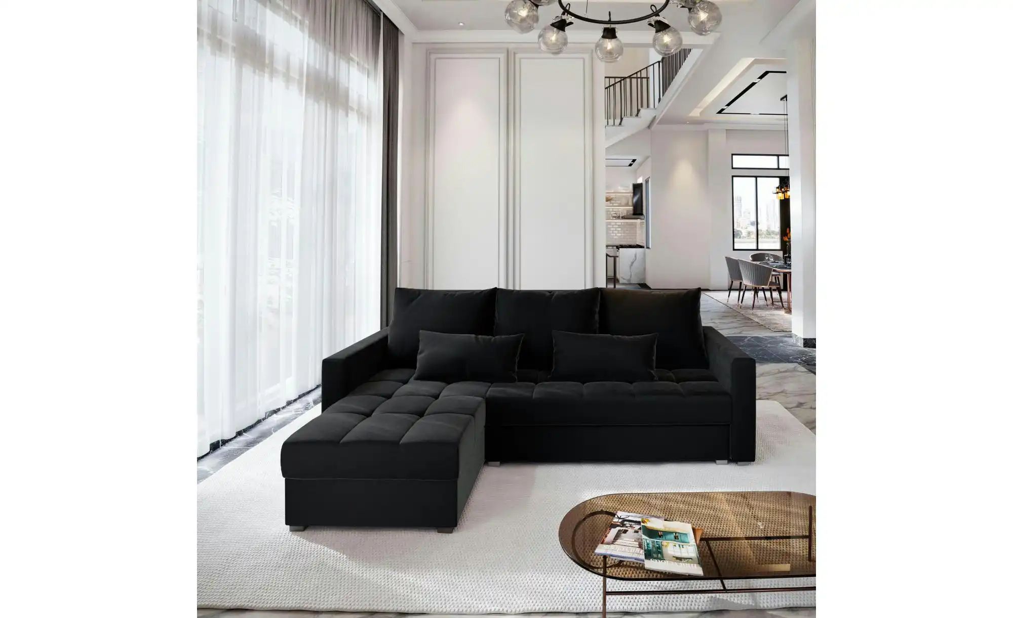 Thumbnail - MASSENO Ecksofa mit Schlaffunktion Kos ¦ schwarz ¦ Maße (cm): B: 220 H: 85 Polstermöbel > Sofas > Ecksofas - Höffner