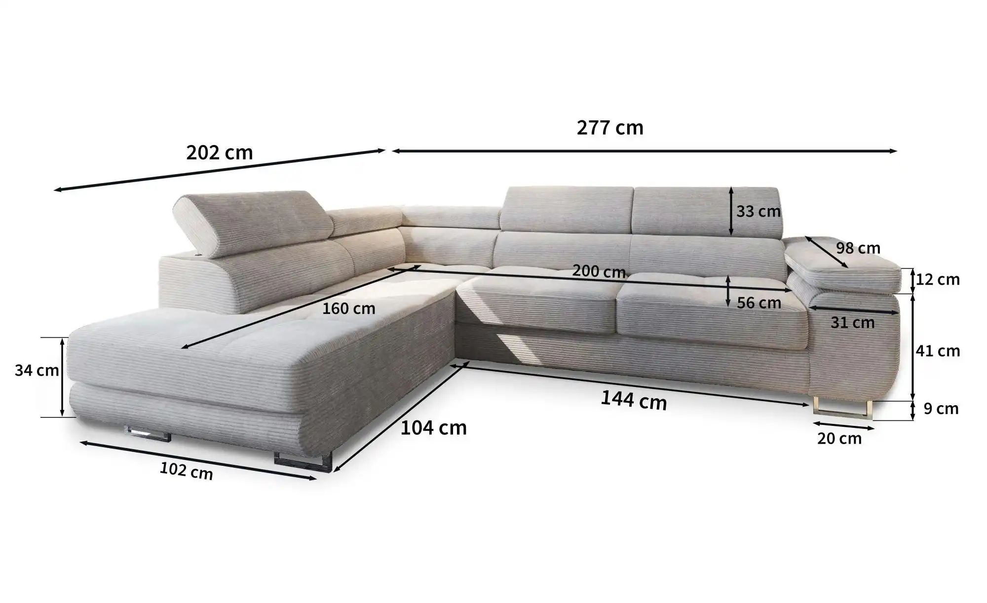 MASSENO Ecksofa mit Schlaffunktion Apiro ¦ grau ¦ Maße (cm): B: 277 H: 90 P günstig online kaufen
