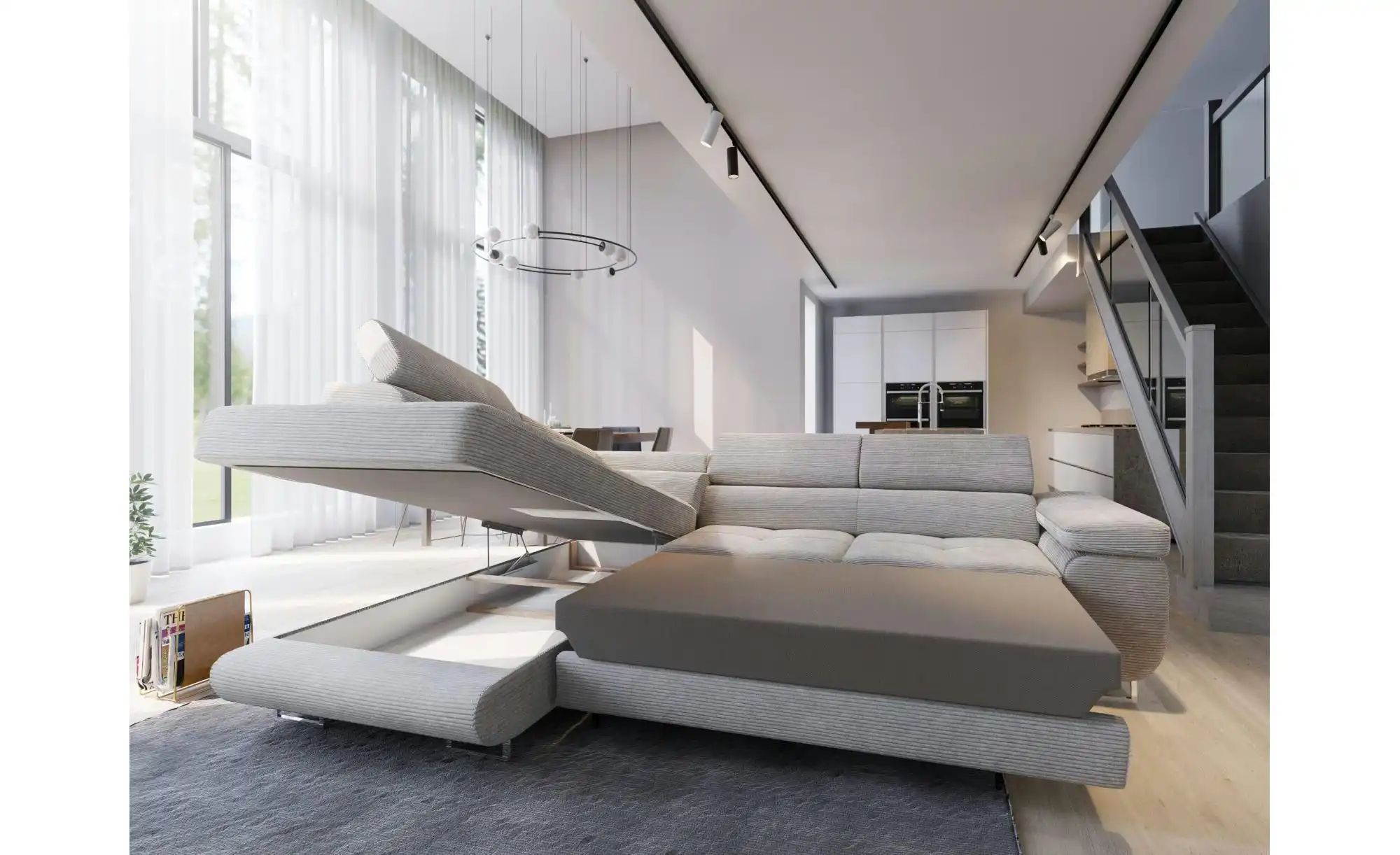 Thumbnail - MASSENO Ecksofa mit Schlaffunktion Apiro ¦ grau ¦ Maße (cm): B: 277 H: 90 Polstermöbel > Sofas > Ecksofas - Höffner