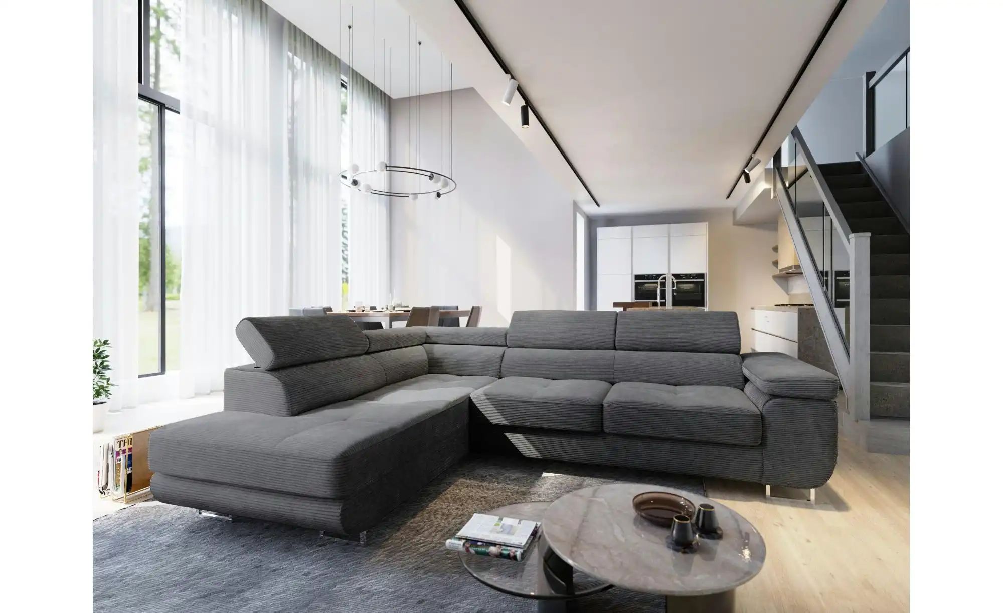 Thumbnail - MASSENO Ecksofa mit Schlaffunktion Apiro ¦ grau ¦ Maße (cm): B: 277 H: 90 Polstermöbel > Sofas > Ecksofas - Höffner