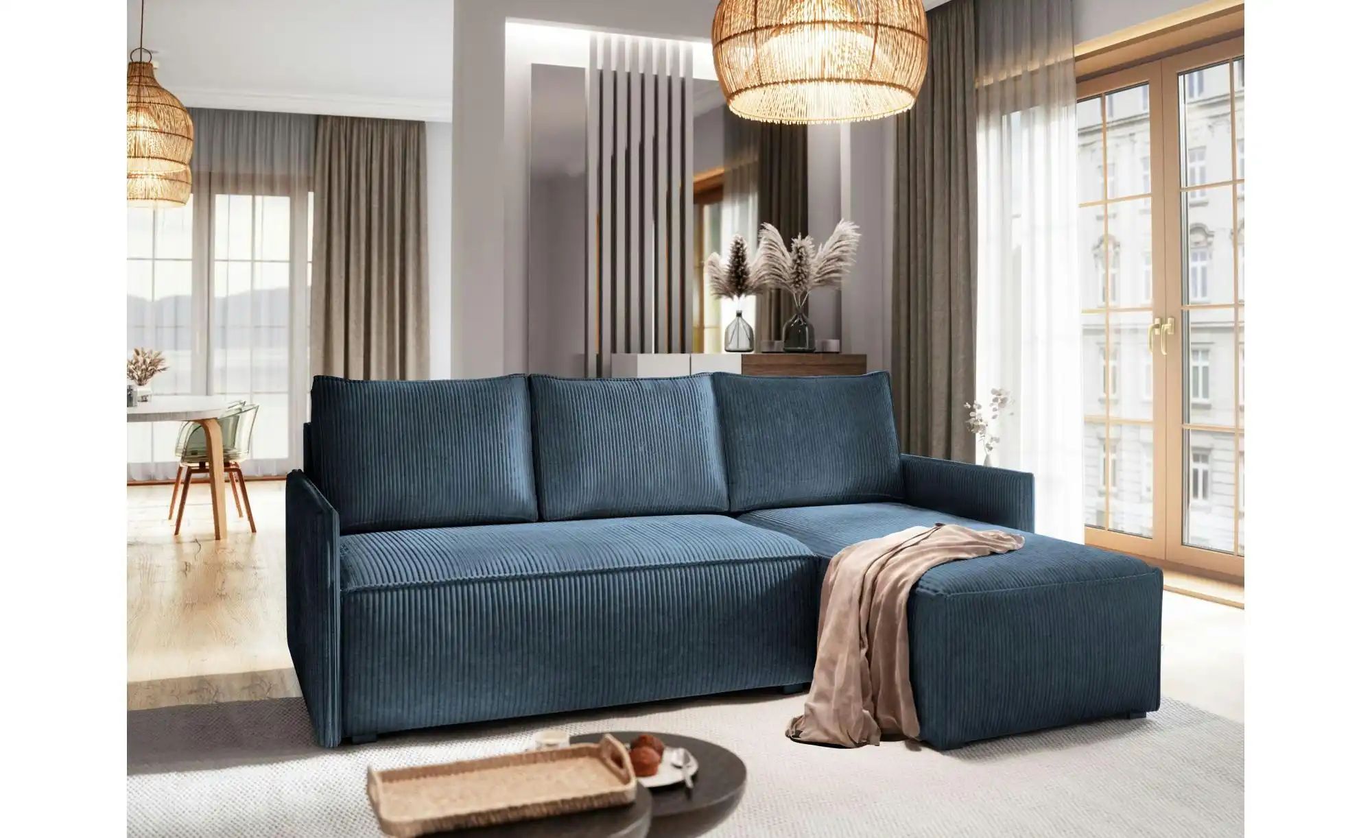 MASSENO Ecksofa mit Schlaffunktion Perusi ¦ blau ¦ Maße (cm): B: 206 H: 85 günstig online kaufen