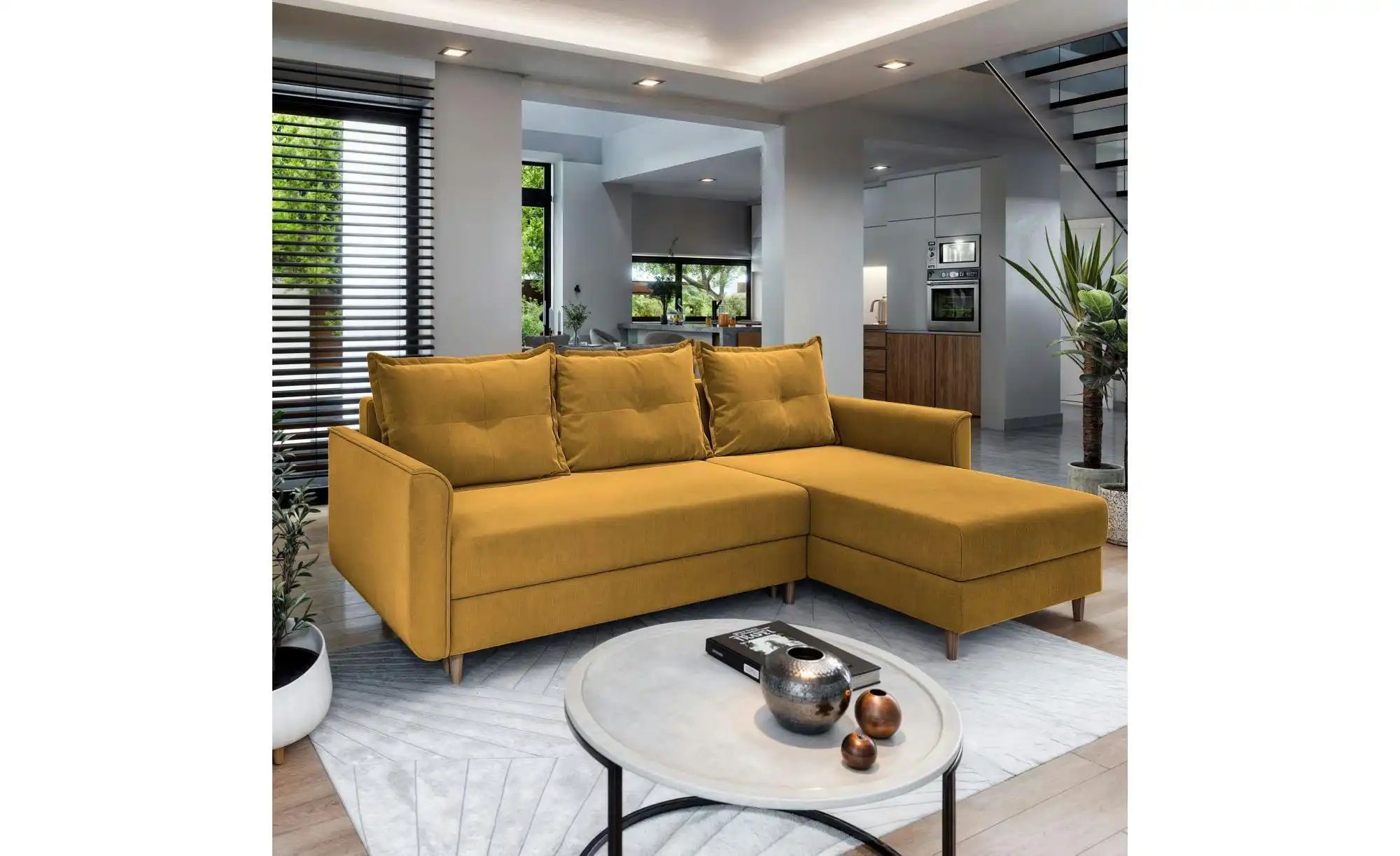 Thumbnail - MASSENO Ecksofa mit Schlaffunktion Pisan ¦ gelb ¦ Maße (cm): B: 220 H: 91 Polstermöbel > Sofas > 3-Sitzer - Höffner