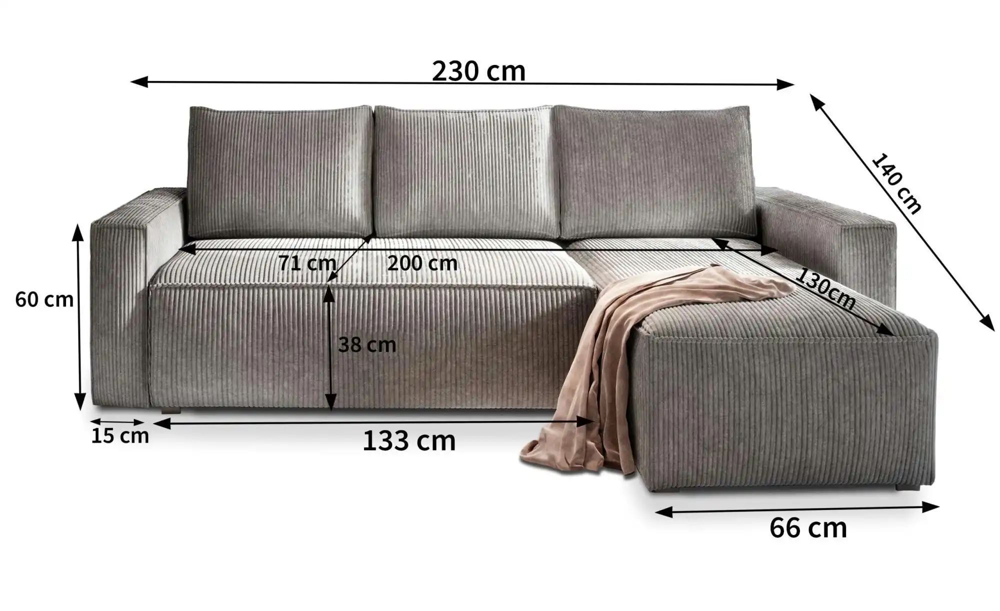 MASSENO Ecksofa mit Schlaffunktion Potaro ¦ grau ¦ Maße (cm): B: 230 H: 85 günstig online kaufen