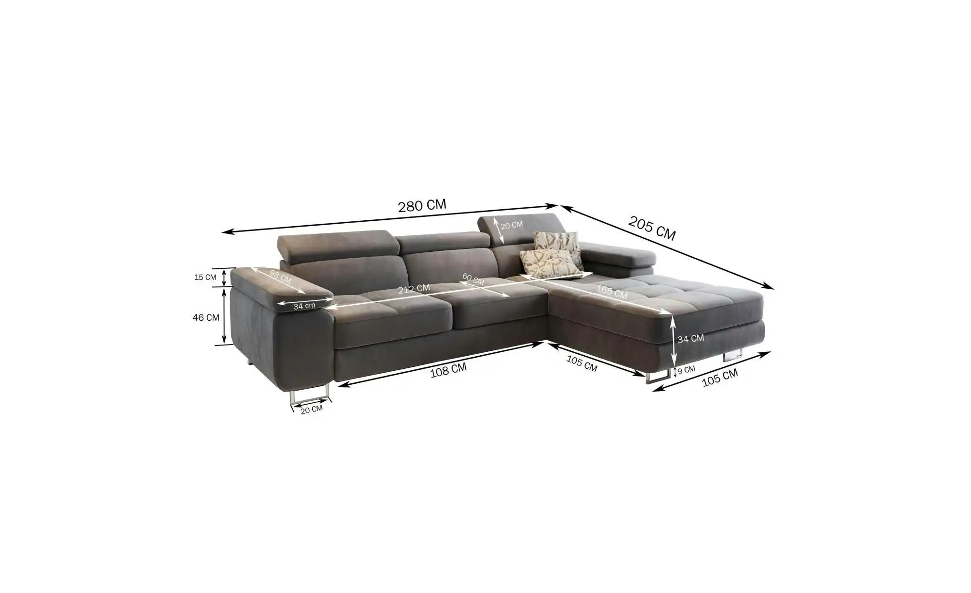 MASSENO Ecksofa  Elma ¦ creme ¦ Maße (cm): B: 280 H: 90 Polstermöbel > Sofa günstig online kaufen