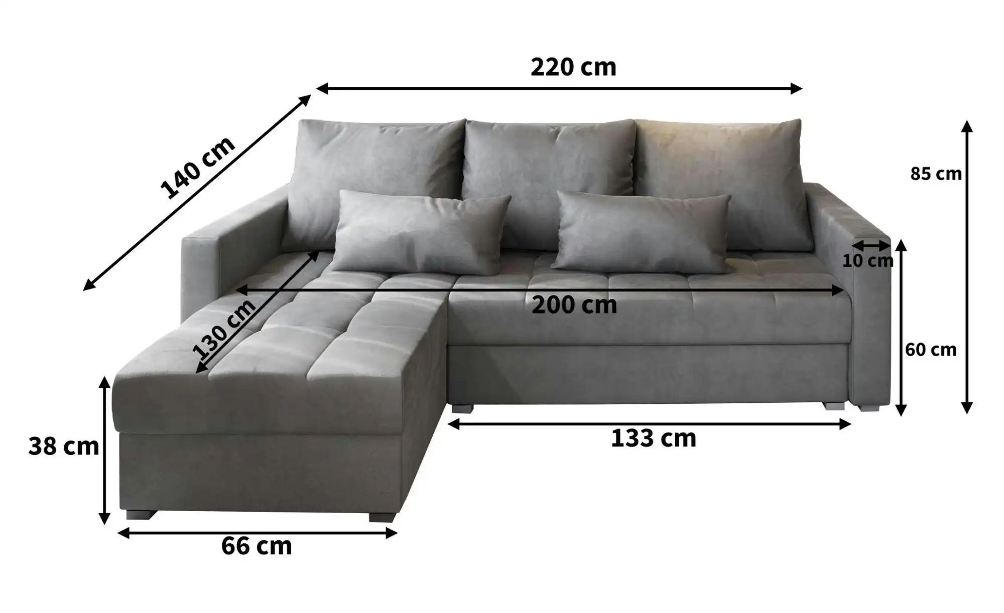Thumbnail - MASSENO Ecksofa Kos ¦ grau ¦ Maße (cm): B: 220 H: 85 Polstermöbel > Sofas > 3-Sitzer - Höffner