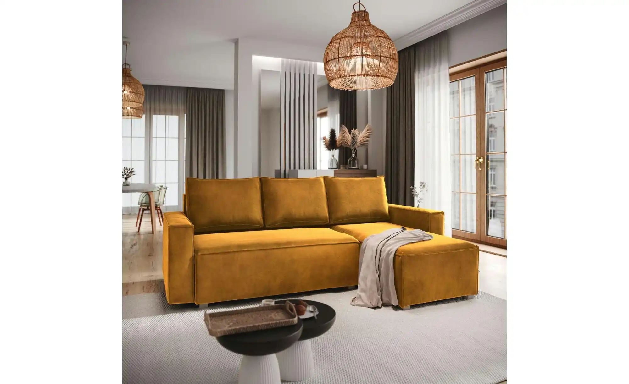 MASSENO Ecksofa mit Schlaffunktion Siles ¦ gelb ¦ Maße (cm): B: 230 H: 85 P günstig online kaufen