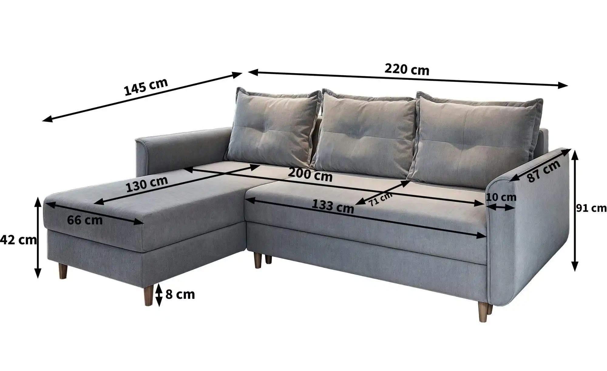 MASSENO Ecksofa mit Schlaffunktion Pisan ¦ grau ¦ Maße (cm): B: 220 H: 91 P günstig online kaufen