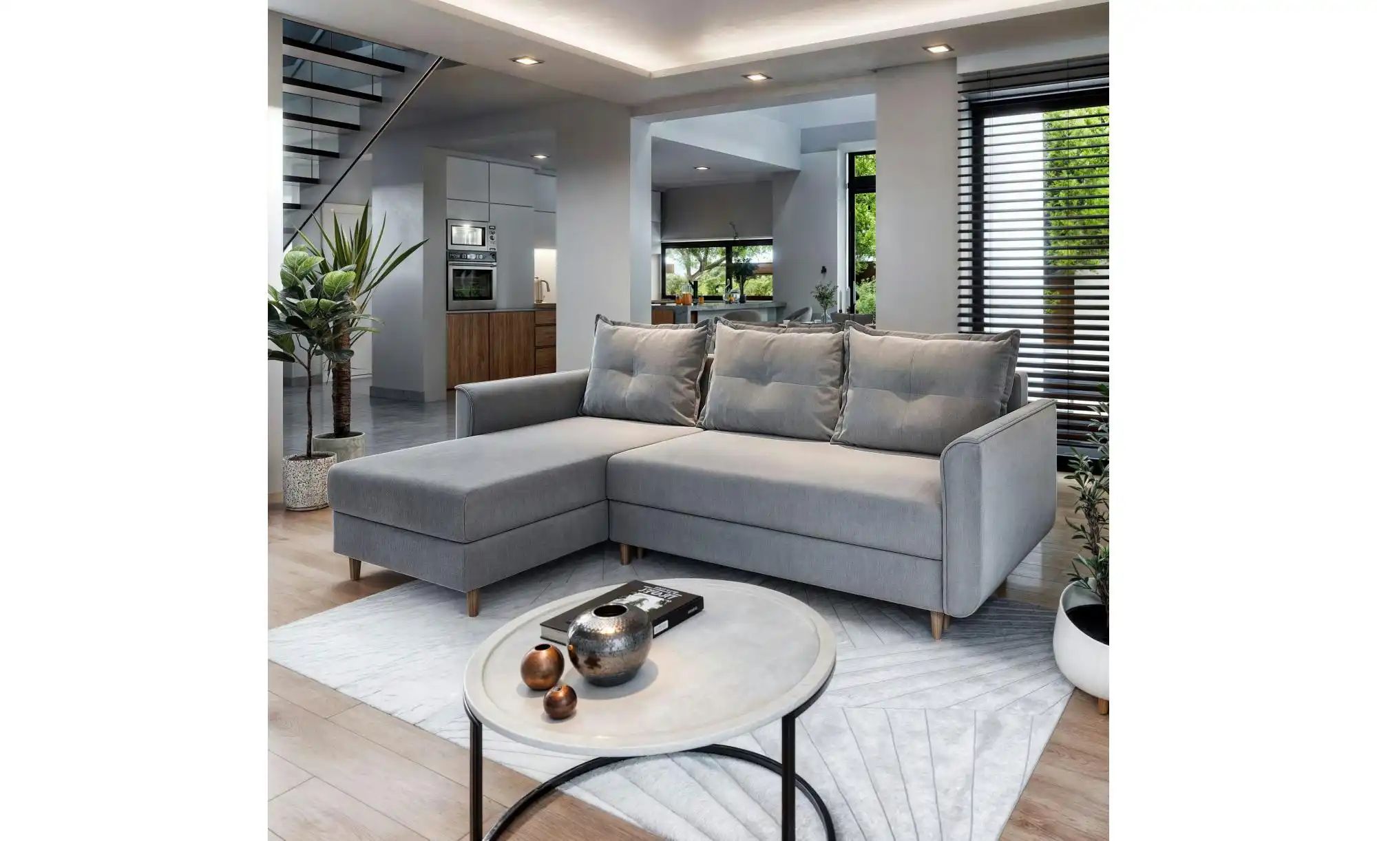 Thumbnail - MASSENO Ecksofa mit Schlaffunktion Pisan ¦ grau ¦ Maße (cm): B: 220 H: 91 Polstermöbel > Sofas > Ecksofas - Höffner