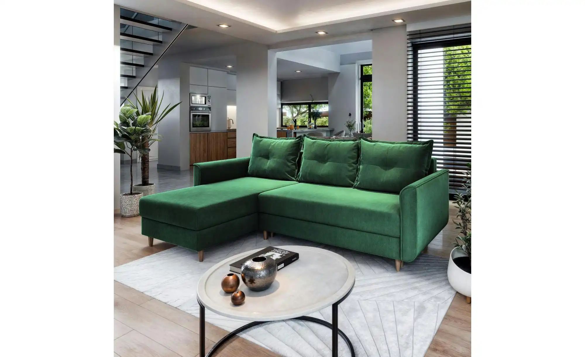 MASSENO Ecksofa mit Schlaffunktion Pisan ¦ grün ¦ Maße (cm): B: 220 H: 91 P günstig online kaufen