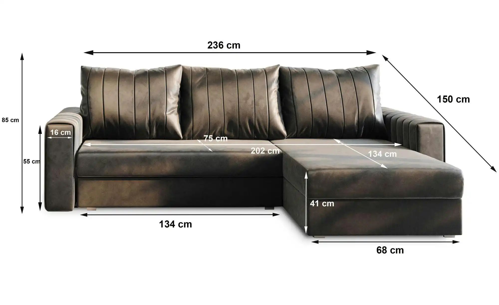 Thumbnail - MASSENO Ecksofa mit Schlaffunktion Carl ¦ grau ¦ Maße (cm): B: 236 H: 85 Polstermöbel > Sofas > 3-Sitzer - Höffner