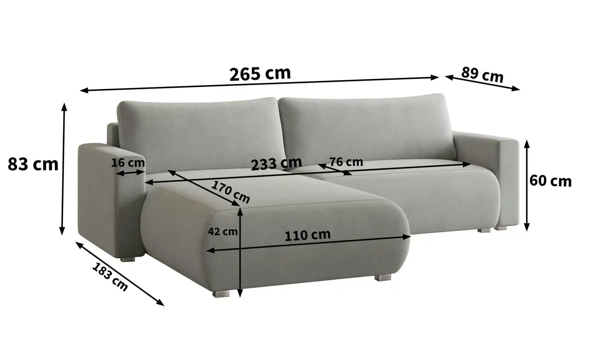 Thumbnail - MASSENO Ecksofa mit Schlaffunktion Turin ¦ lila/violett ¦ Maße (cm): B: 265 H: 83 Polstermöbel > Sofas > Ecksofas - Höff...
