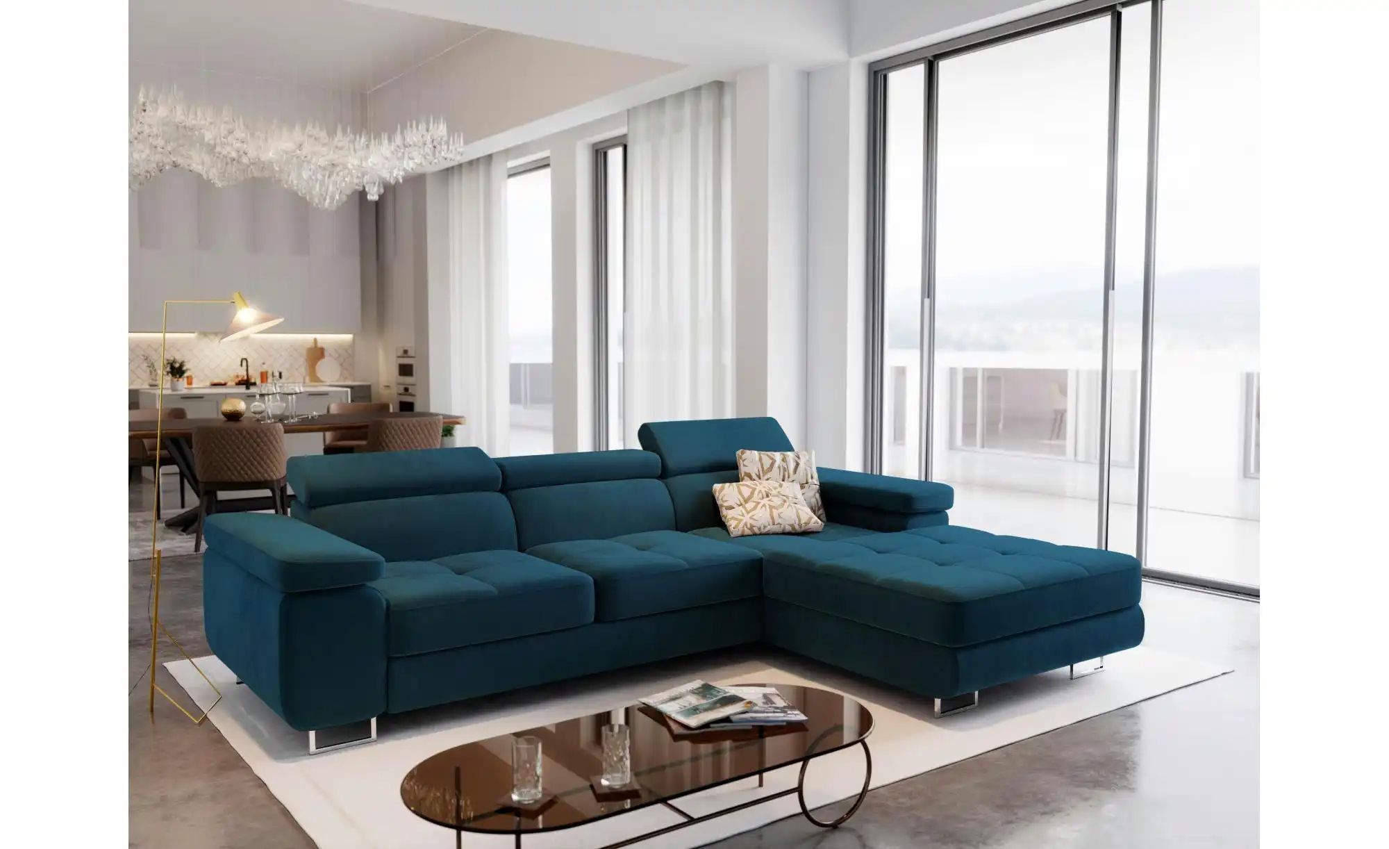 MASSENO Ecksofa  Elma ¦ blau ¦ Maße (cm): B: 280 H: 90 Polstermöbel > Sofas günstig online kaufen