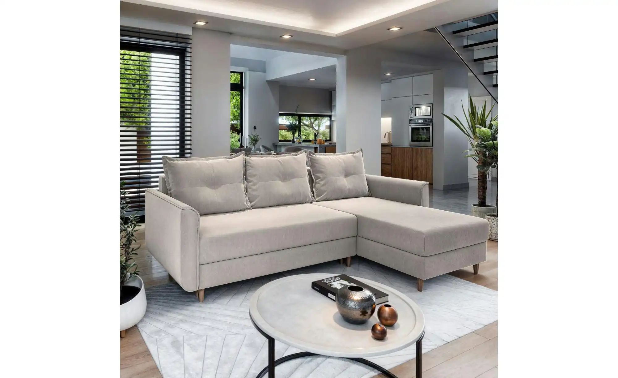 MASSENO Ecksofa mit Schlaffunktion Pisan ¦ beige ¦ Maße (cm): B: 220 H: 91 günstig online kaufen