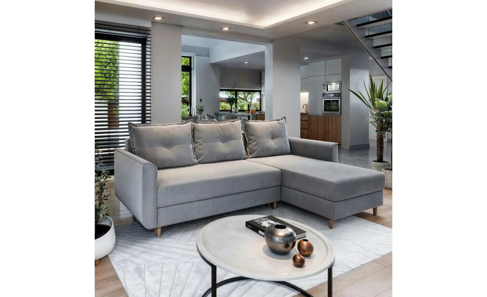 MASSENO Ecksofa mit Schlaffunktion Pisan ¦ grau ¦ Maße (cm): B: 220 H: 91 P günstig online kaufen