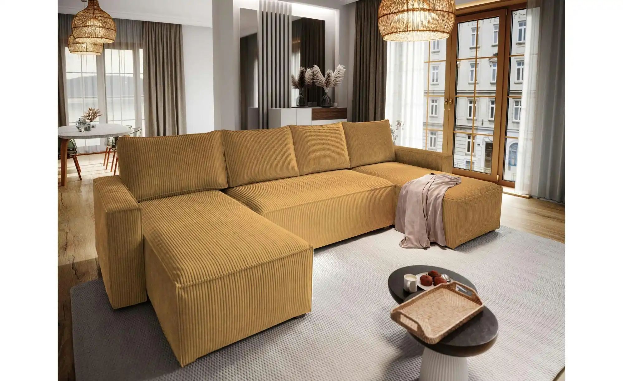 Thumbnail - MASSENO Wohnlandschaft mit Schlaffunktion Aspra ¦ gelb ¦ Maße (cm): B: 295 H: 85 Polstermöbel > Sofas > Wohnlandschaften...