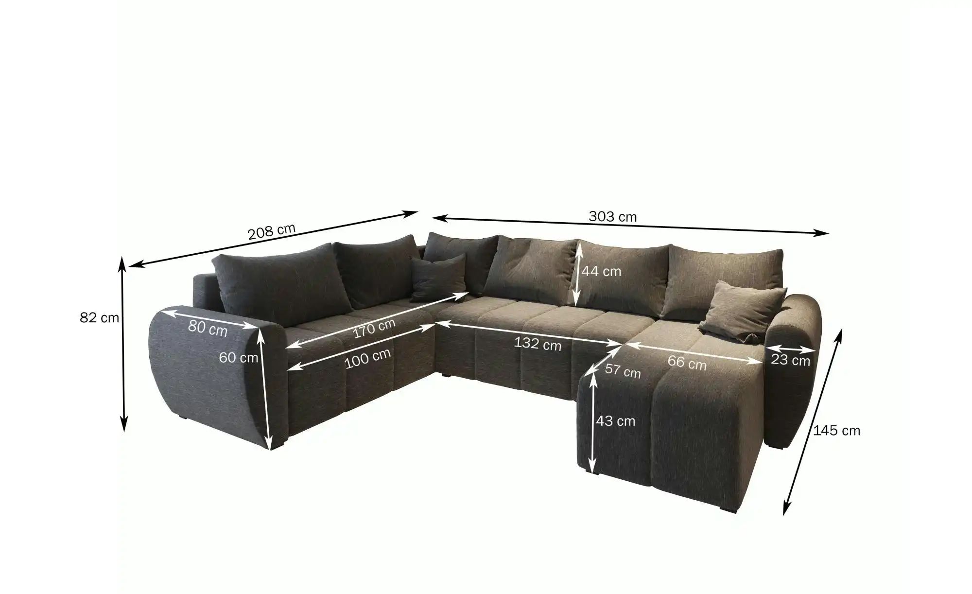 Thumbnail - MASSENO Wohnlandschaft  Madison ¦ schwarz ¦ Maße (cm): B: 303 H: 82 Polstermöbel > Sofas > Wohnlandschaften - Höffner