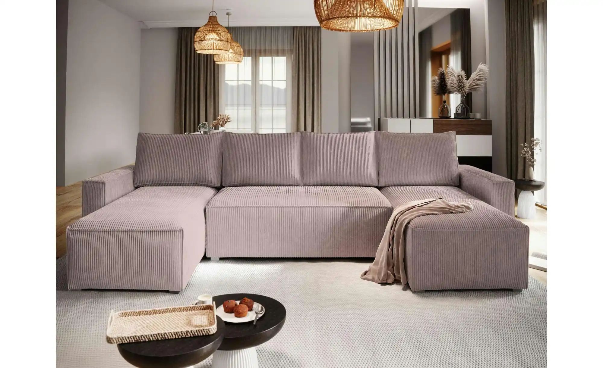 MASSENO Wohnlandschaft mit Schlaffunktion Aspra ¦ lila/violett ¦ Maße (cm): günstig online kaufen